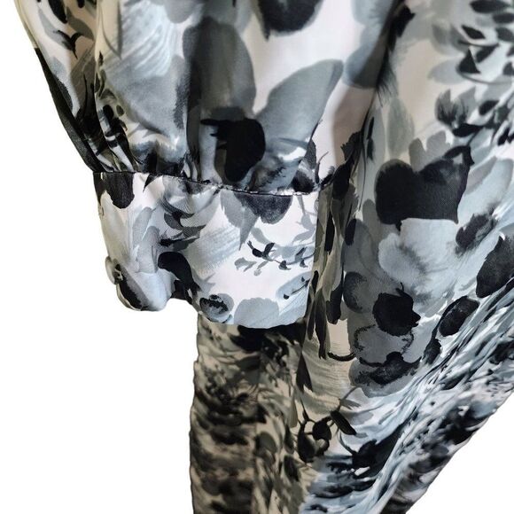 Vintage 70s Shirt Dress Womens Size XL Black White Floral Maxi Dagger Collar - Picture 6 of 8